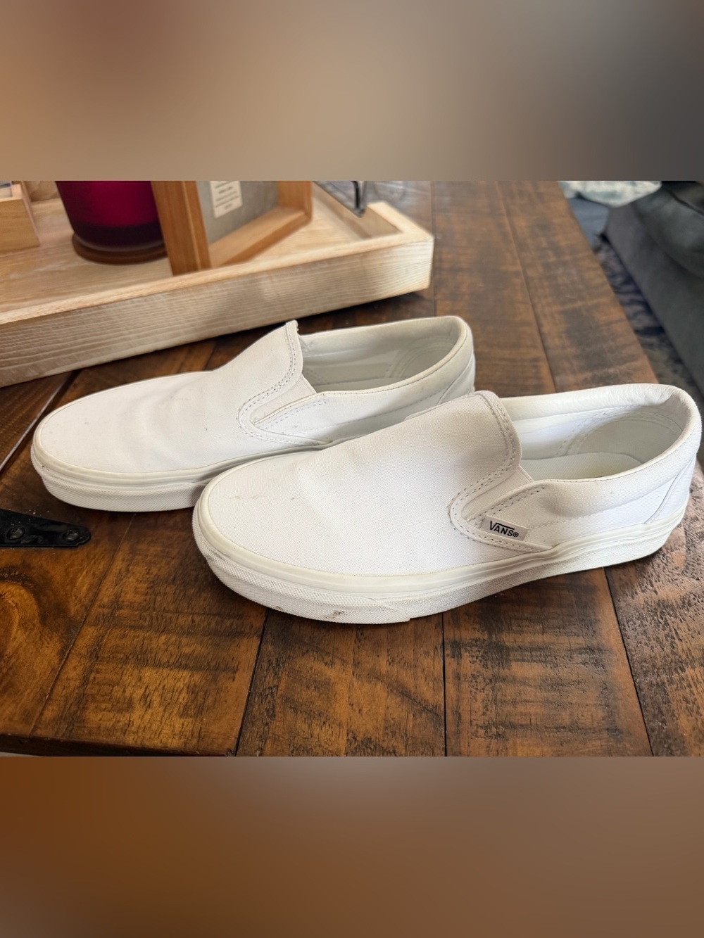 Vans Men’s White Classic Slip-On Sneakers